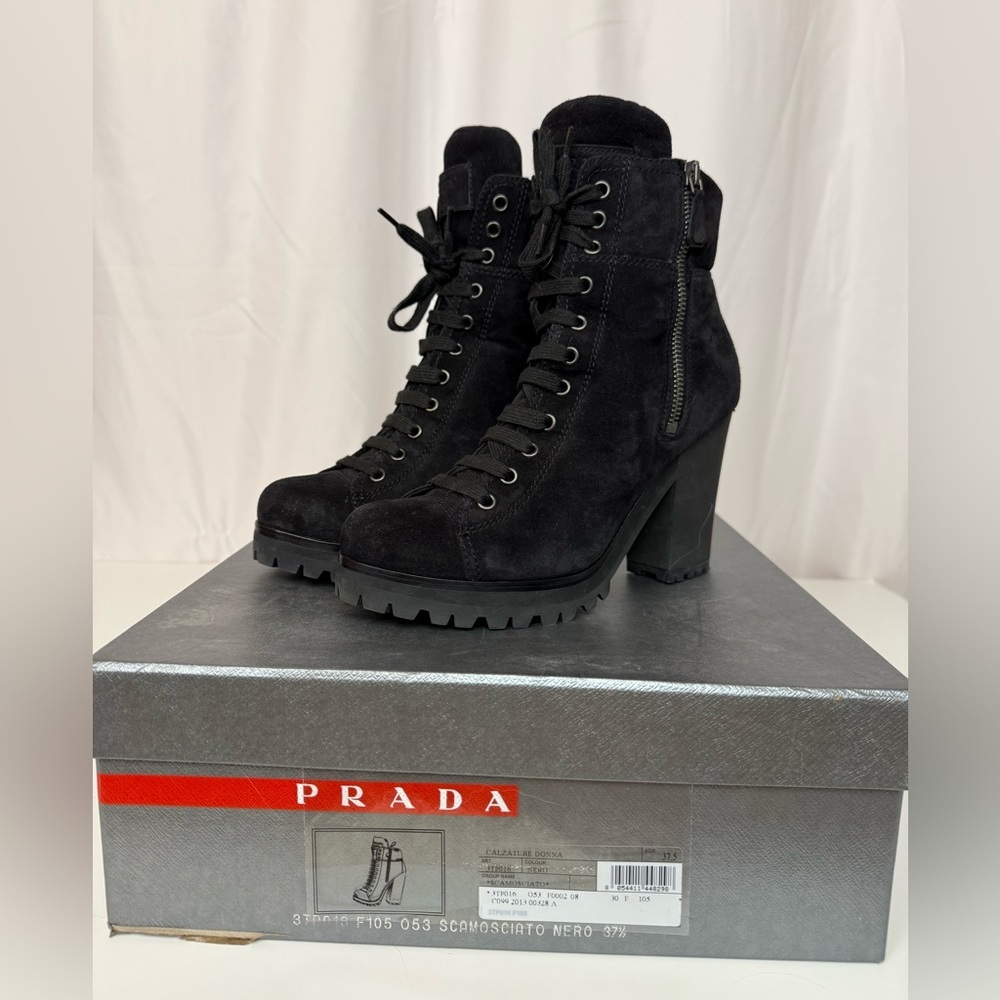 NIB Prada Black Suede Platform Mountain Boots 7.5